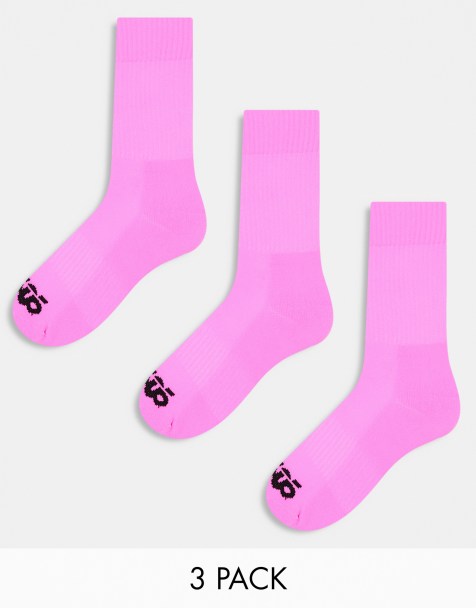 4505 3 pack running socks with elasticated arch support and anti bacterial finish in neon pink - view 1