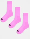 [ASOS] 4505 3 pack running socks with elasticated arch support and anti bacterial finish in neon pink S Neon Pink