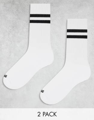 4505 - 3er-Pack antibakterielle Crew-Socken in Weiß mit 2 Streifen in Schwarz