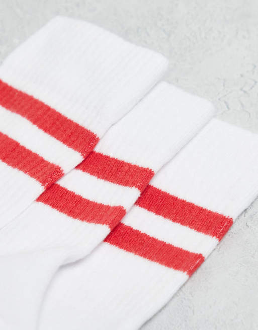 4505 – 3er-Pack schnelltrocknende Crew-Socken in Weiß mit zwei Streifen in Rot, 3 von 3