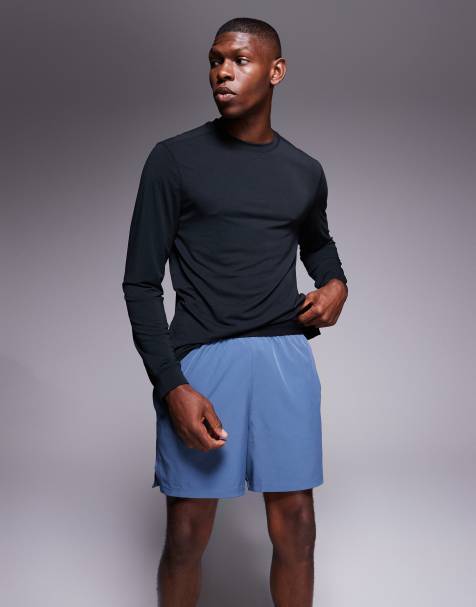 4505 5"" running short with elastic waist and zip phone pocket in chalk blue - view 1