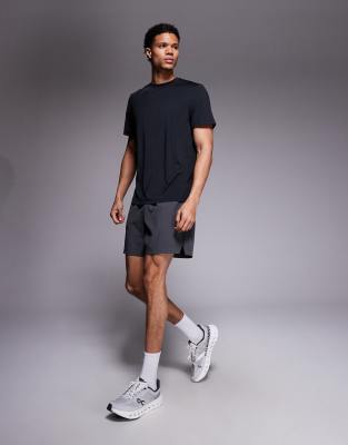 4505 4505 5" running short with elastic waist and zip phone pocket in charcoal-Grey
