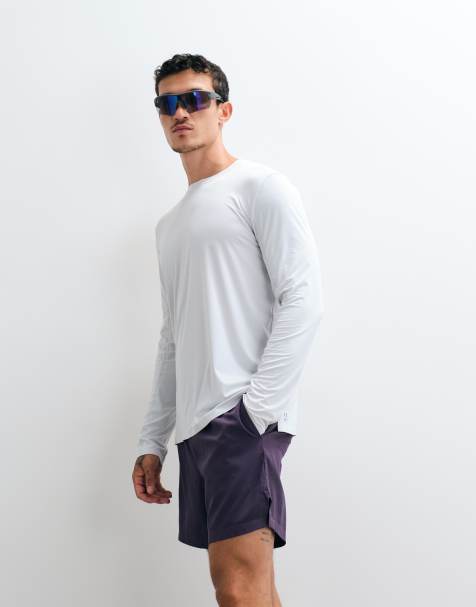 4505 5" running short with elastic waist and zip phone pocket in purple - view 1