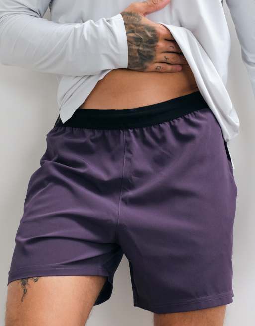 4505 5" running short with elastic waist and zip phone pocket in purple, 4 of 5