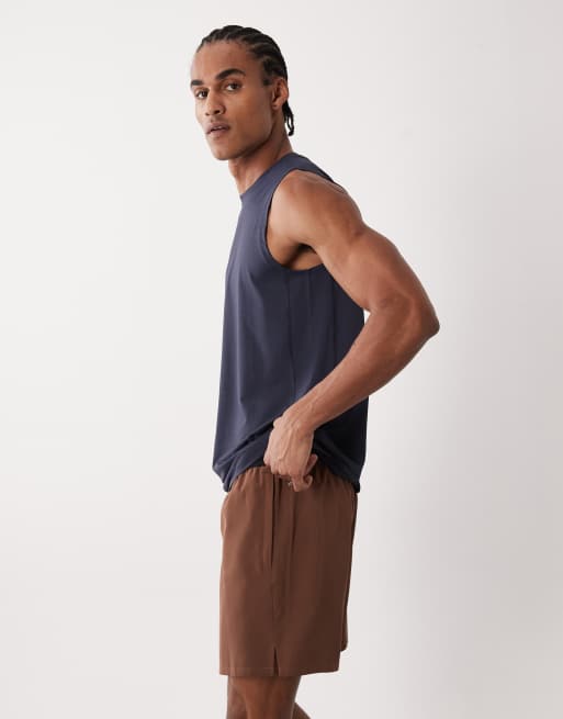 4505 5"" running short with elastic waist band and mesh back pocket in brown, 5 of 5