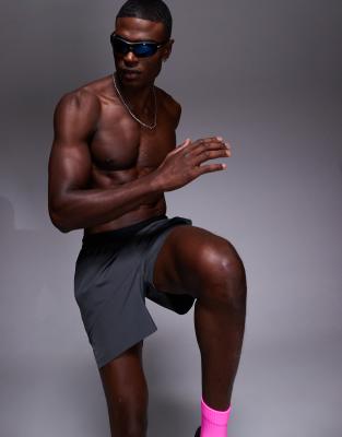4505 5" Running Shorts With Elastic Waist And Zip Phone Pocket In Gray