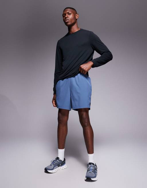 4505 5" running shorts with elastic waist and zippered phone pocket in chalk blue, 2 of 5