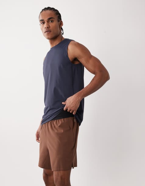 4505 5" running shorts with elastic waistband and mesh back pocket in brown - view 1