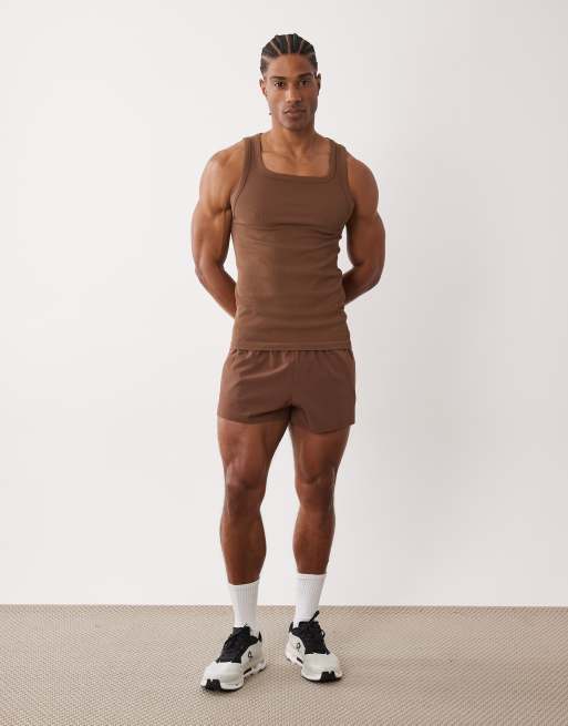 4505 5cm running shorts with elastic waist band and zip pockets in brown, 2 of 5