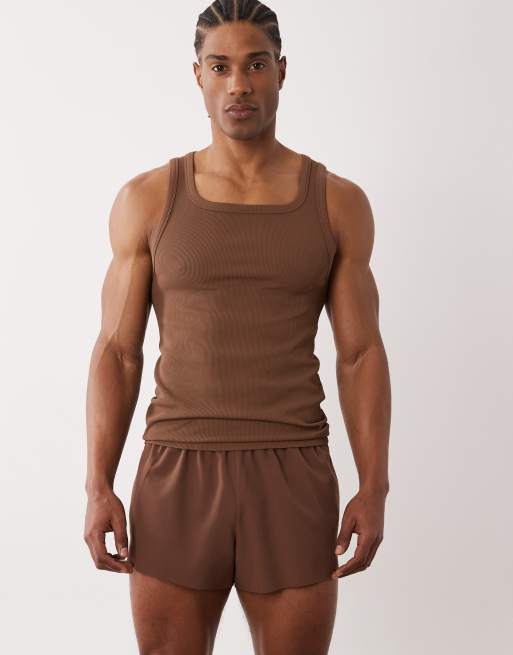 4505 5cm running shorts with elastic waist band and zip pockets in brown, 3 of 5