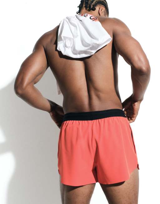 4505 5cm running shorts with elastic waist band and zip pockets in tomato, 3 of 6