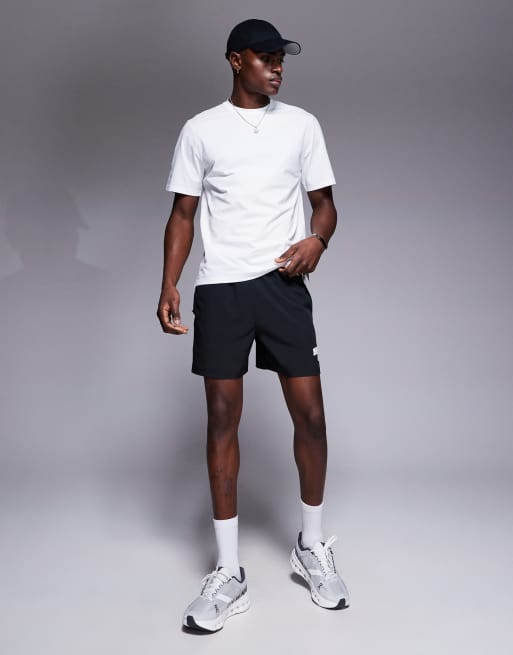 4505 7 inch wide leg quick dry graphic training shorts with towel loop and zip pockets in black 