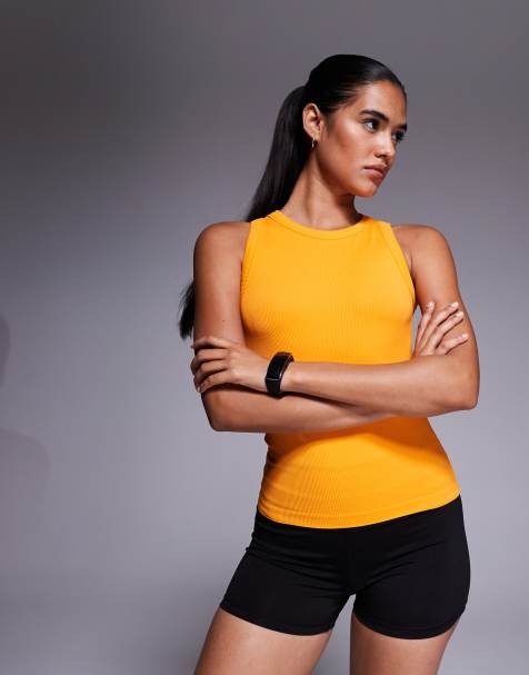 4505 90s slim fit seamless rib cropped singlet in tangerine - view 1