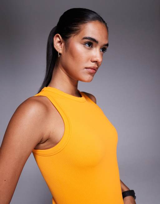 4505 90s slim fit seamless rib cropped singlet in tangerine, 3 of 4