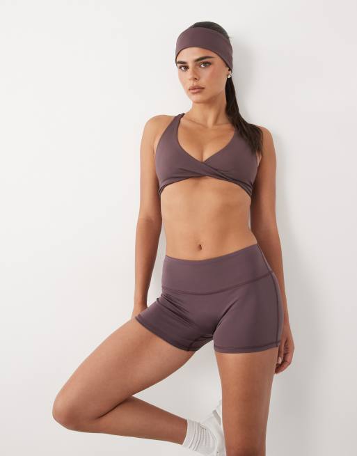4505 active 3 inch booty shorts in taupe brown, 3 of 5