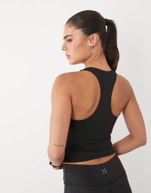 4505 active cropped 1/4 zip tank with inner bra and removable padding in black, 4 of 4