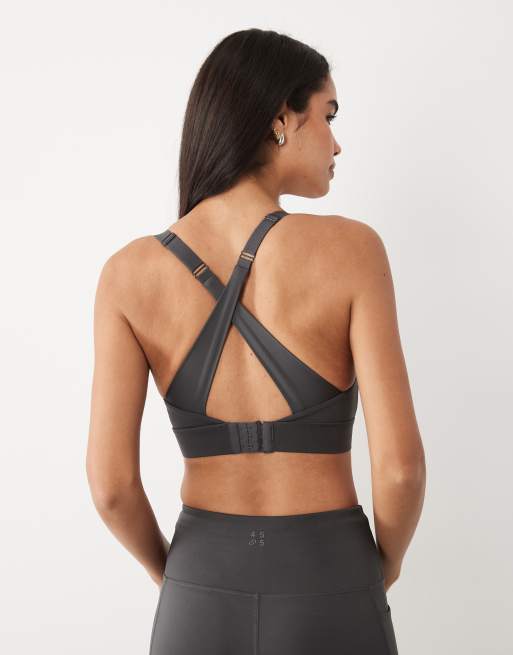 4505 active cross back high support sports bra with adjustable straps in dark gray, 4 of 4