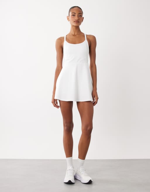 4505 active cross back tennis dress with inner bra and shorts in white, 2 of 4