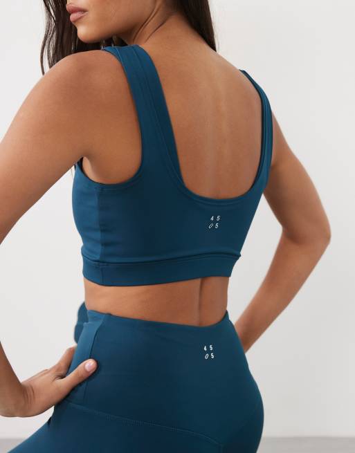 4505 active double layer scoop neck medium support sports bra in teal blue, 4 of 4