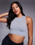 [ASOS] 4505 Active double layer support seamless rib sports bra in grey marl L Grey Marl