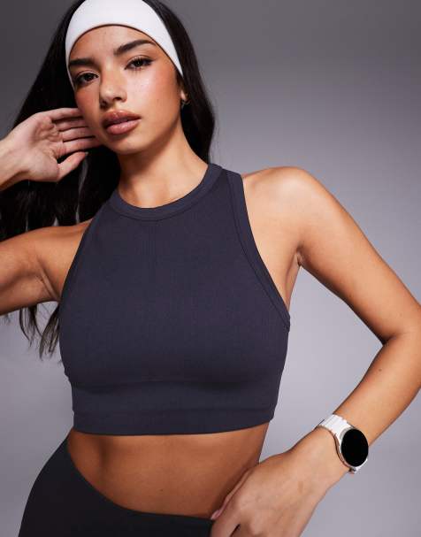 4505 Active double layer support seamless rib sports bra in navy - view 1
