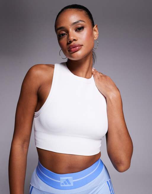 4505 Active double layer support seamless rib tank top in white 