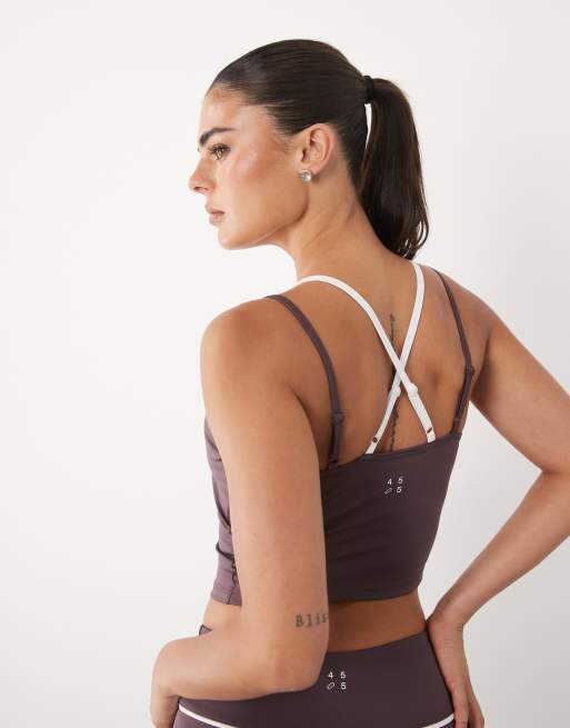 4505 active double layer v neck cami with inner bra in taupe brown, 3 of 4