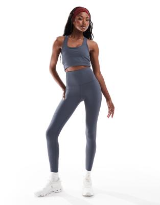 4505 - Active - Gerippte Sportleggings in Marineblau mit hohem Bund