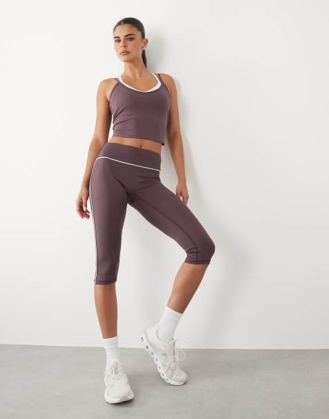 4505 - Active - Gråbrune capri-leggings med lav talje og sømdetaljer - view 1