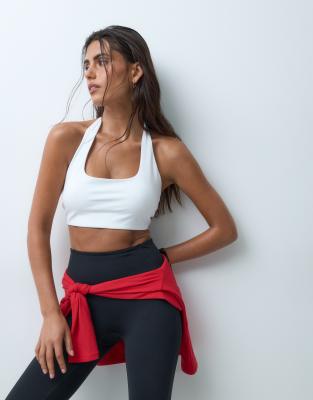 4505 Active Halter Neck Medium Support Sports Bra With Removable Padding In White
