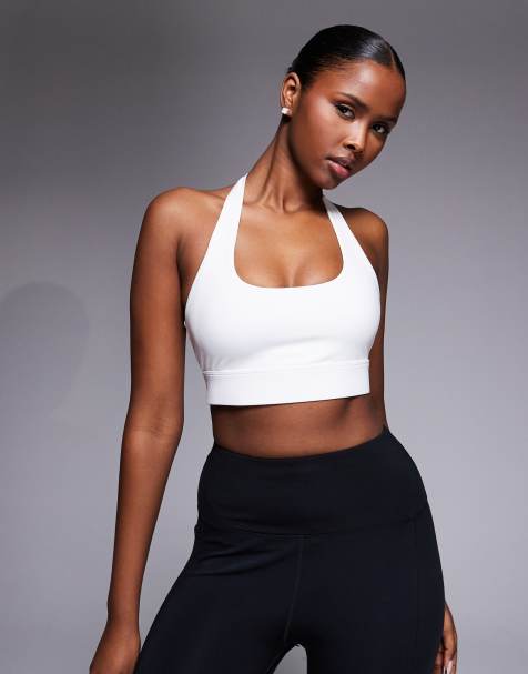 4505 active halter neck performance medium support sports bra with removable padding in white - view 1