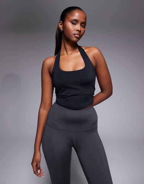 4505 active halter neck performance singlet with inner bra in black - view 1