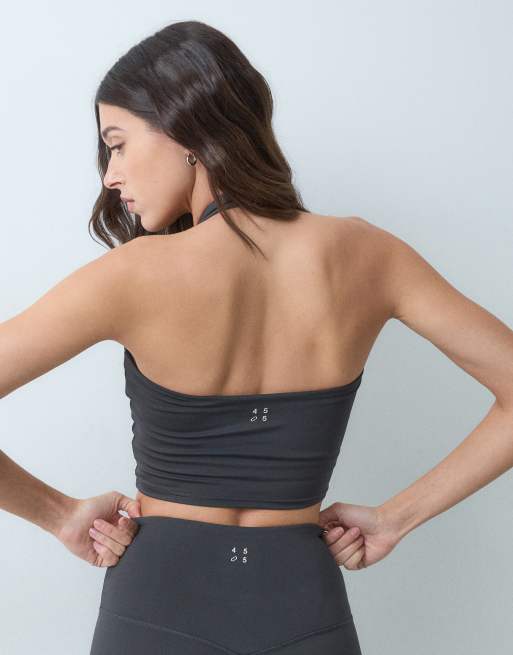4505 active halter neck performance tank top with inner bra and removable padding in charcoal, 5 of 5