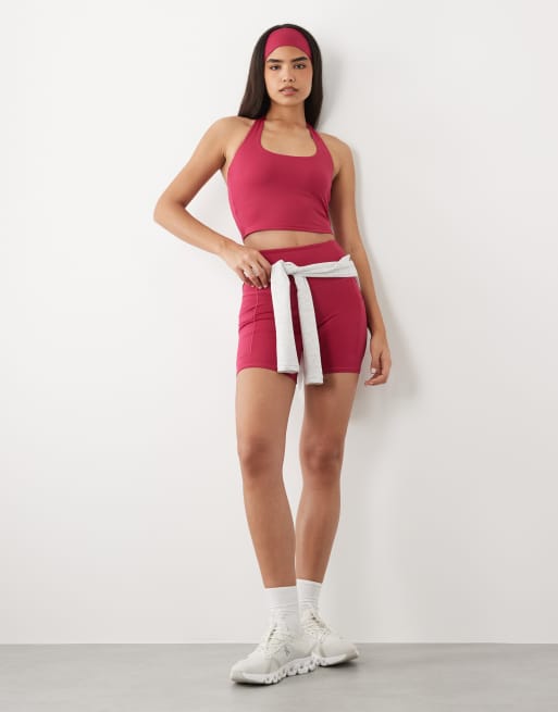 4505 active halter neck performance tank top with inner bra in pomegranate, 2 of 4