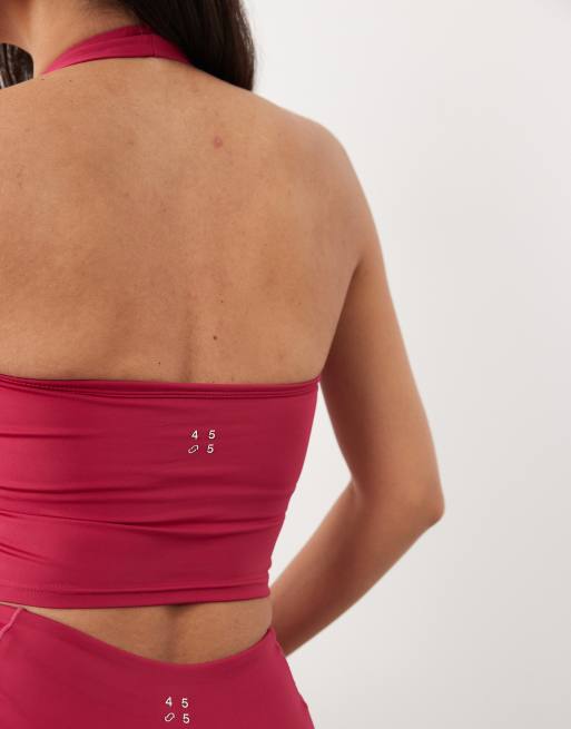 4505 active halter neck performance tank top with inner bra in pomegranate, 4 of 4
