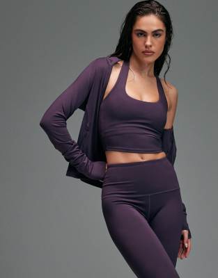 4505 Active Halter Neck Performance Tank Top With Shelf Bra In Purple