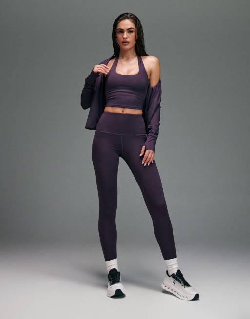 4505 active halter neck performance tank top with shelf bra in blackberry, 3 of 4