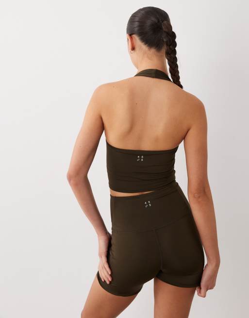 4505 active halter neck performance vest with inner bra in coffee, 3 of 4