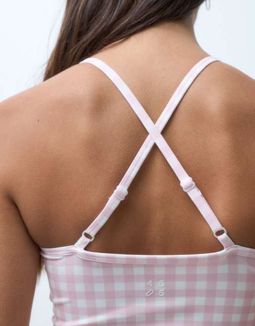 4505 active hemdje met lage ronde hals, ingebouwde bh en verstelbare bandjes met gingham ruit, 3 van 5