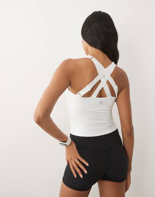 4505 active high support running singlet with inner bra and adjustable straps in white, 2 of 4