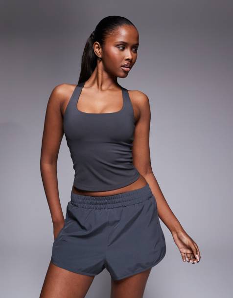 4505 active high support running tank top with inner bra and adjustable straps in smoke gray - view 1
