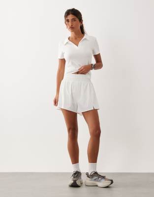 4505 Active High Waist 2-in-1 Tennis Shorts With Ball Pocket In White