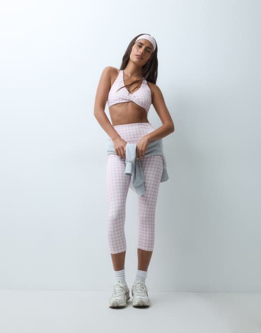 4505 active lichte sport-bh met steun en gedraaide voorkant in gingham print, 3 van 5