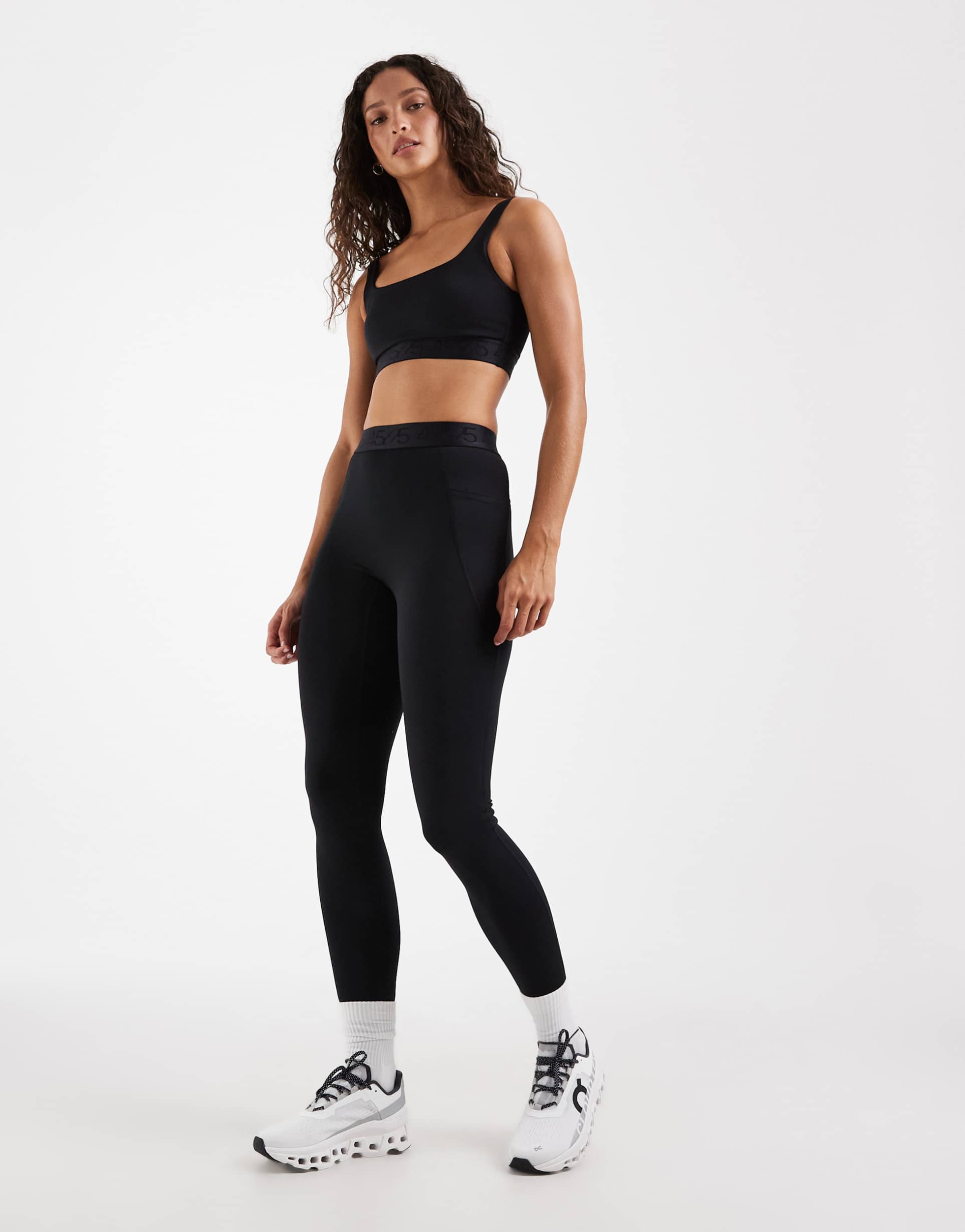 4505 active logo jacquard high waist gym leggings in black
