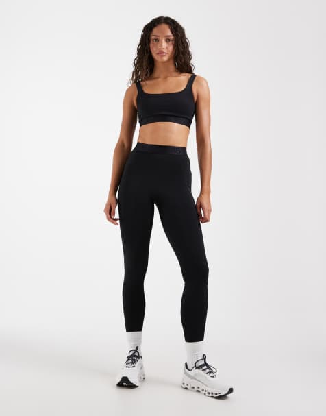 4505 active logo jacquard medium support sports bra and active logo jacquard high waist gym leggings set in black - view 1
