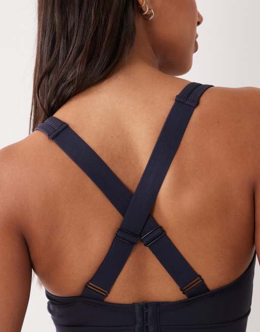 4505 active medium support cross back sports bra with removable padding in navy, 2 of 4