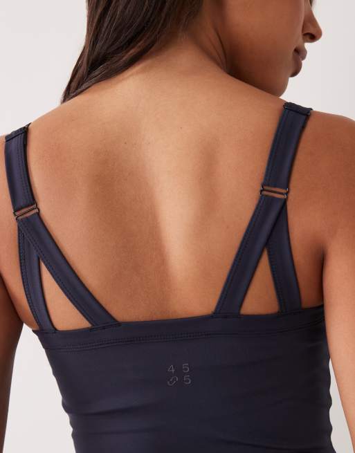 4505 active medium support running tank top with inner bra and adjustable straps in navy, 3 of 4