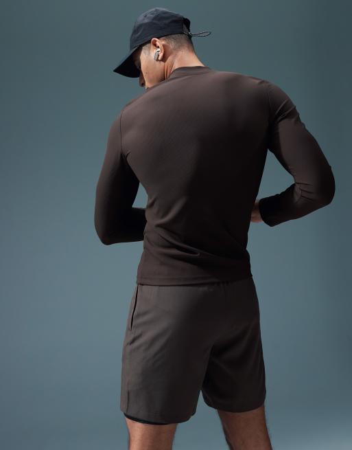 4505 - Active - Mørkebrun ribstrikket træningstop med lynlås og lange ærmer i slim fit , 3 af 4