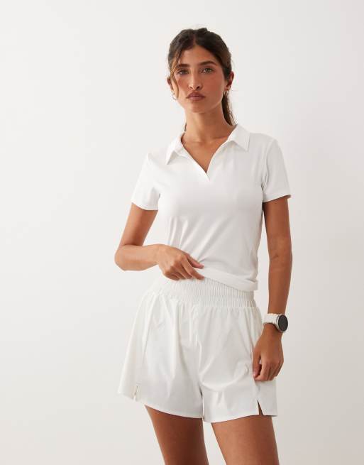 4505 - Active - Pantaloncini da tennis a vita alta 2 in 1 bianchi con tasca per palline, 2 di 5