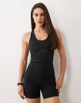 4505 Active Push-up Tank Top With Inner Bra And Mesh Detail In Black
